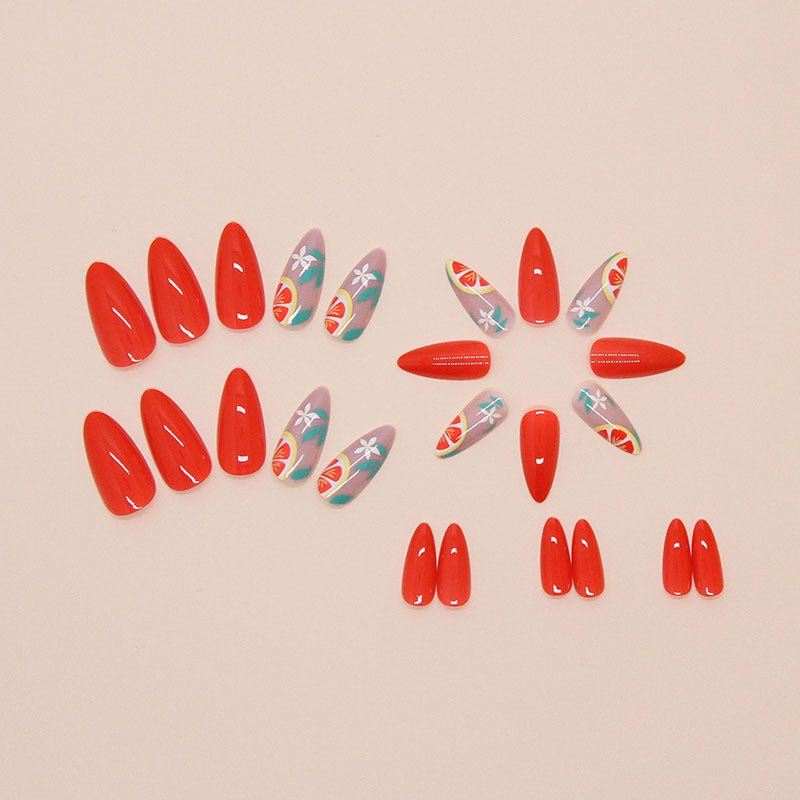 Grapefruit juice Almond 24PCS Free Size Nails W1665 - NoirNail