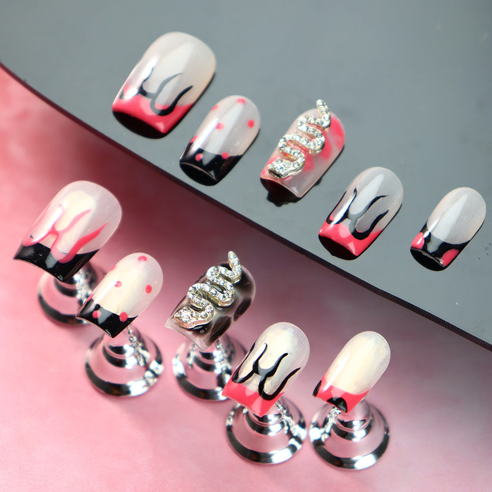 Serpentine Flame Handmade Square Press On Nails A1026