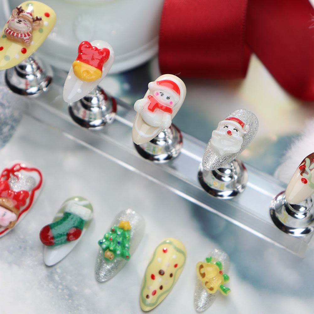 3D Santa Claus Handmade Almond Press On Nails A1042
