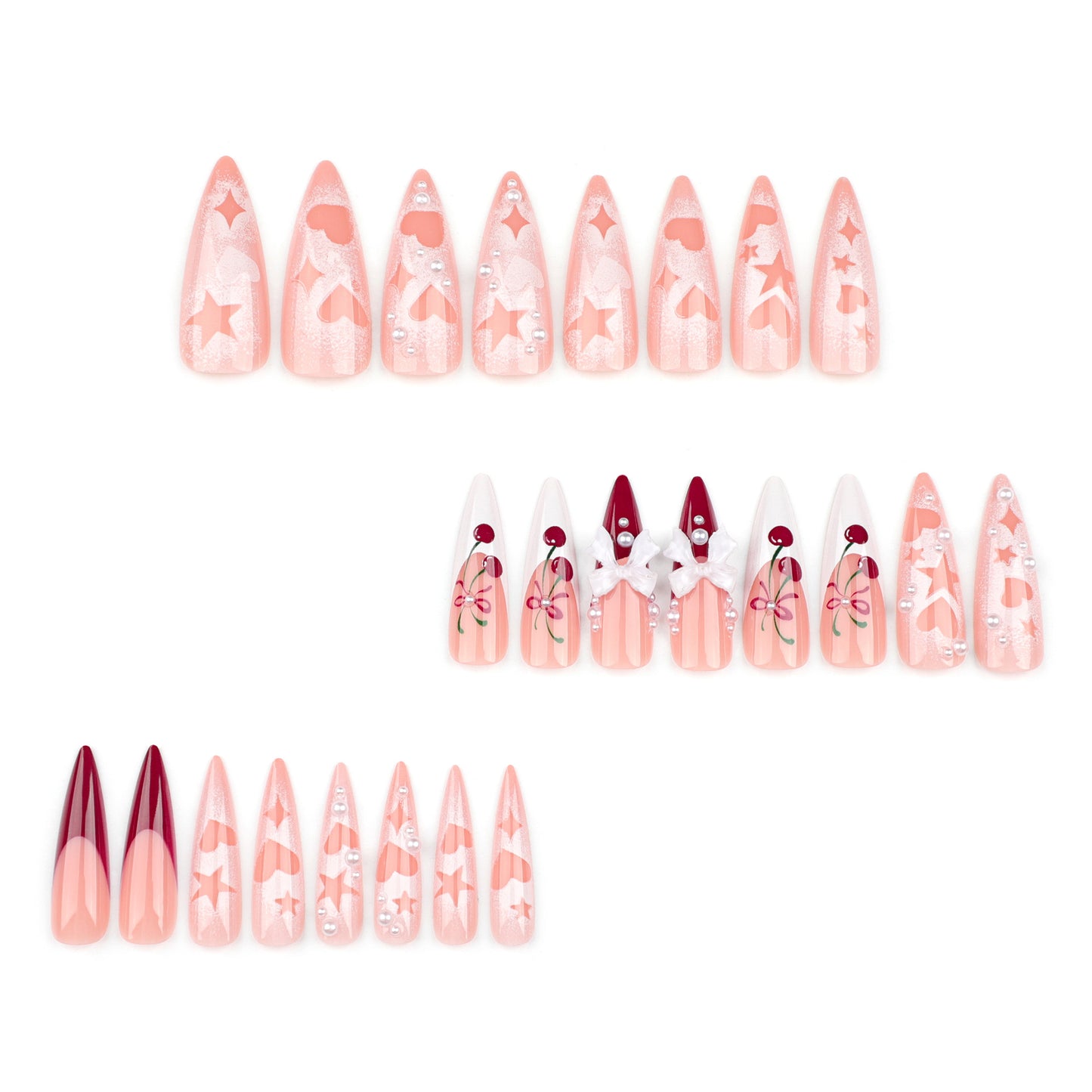 Cherry Lady Stiletto 24PCS Free Size Nails JP3392 - NoirNail