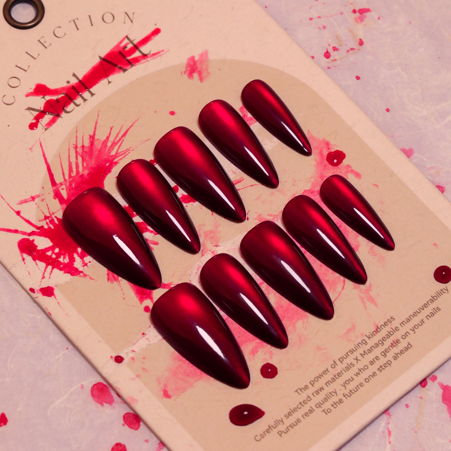 Red Tiger Eye Halloween Almond 30PCS Free Size Nails JP3411 - NoirNail