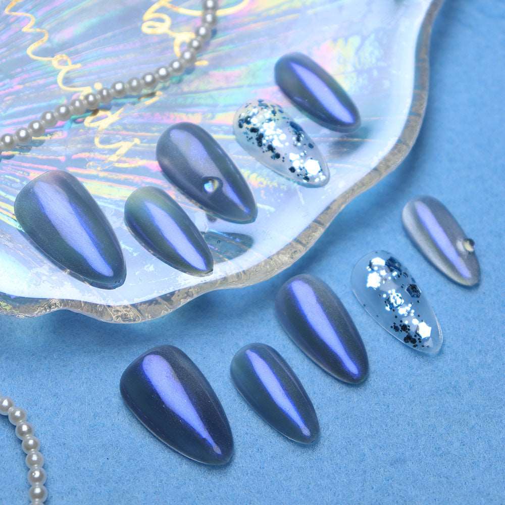 Azure Akoya Pearl Handmade Almond  Nails  A292