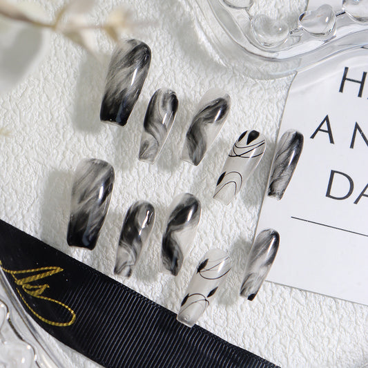 Ink Painting Handmade Coffin Press On Nails A367