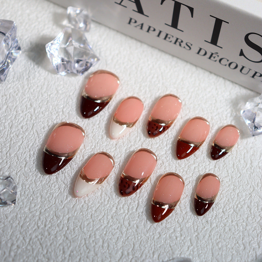 Maillard French Tip Handmade Almond Press On Nails Almond A618