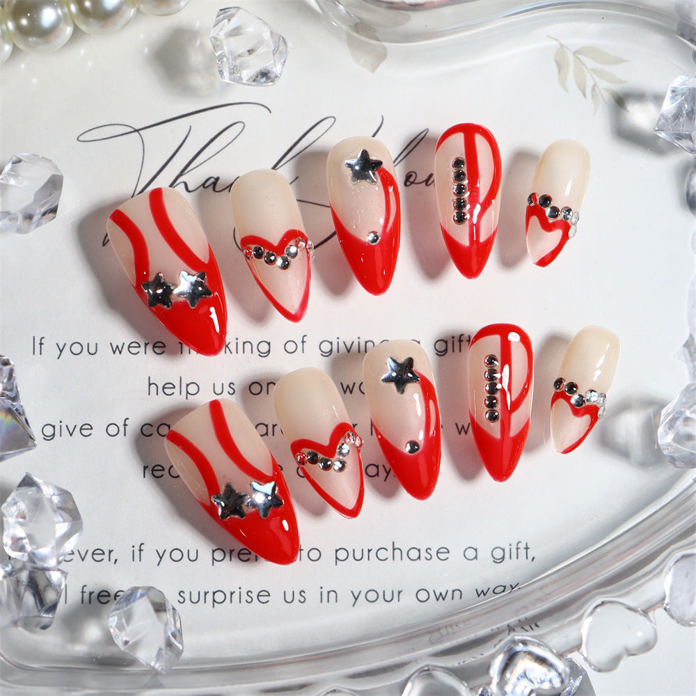 Valentine's Day Y2K Handmade Almond Press On Nails A556