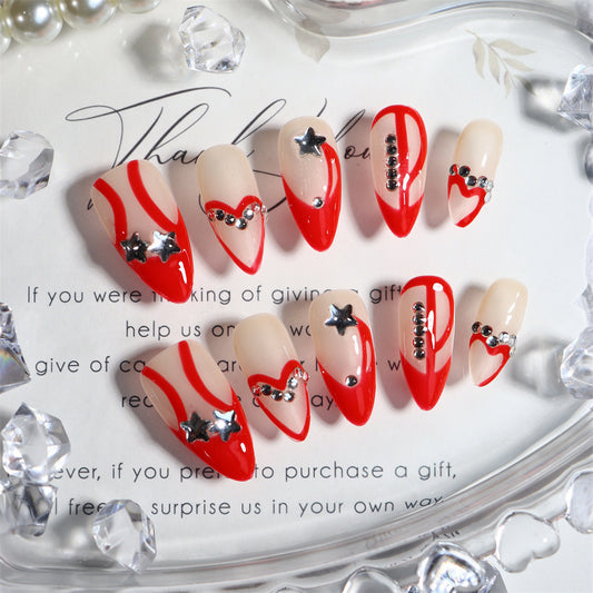 Valentine's Day Y2K Handmade Almond Press On Nails A556