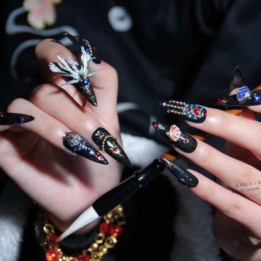 Peking Opera Style 100% Handmade Pressons - NoirNail