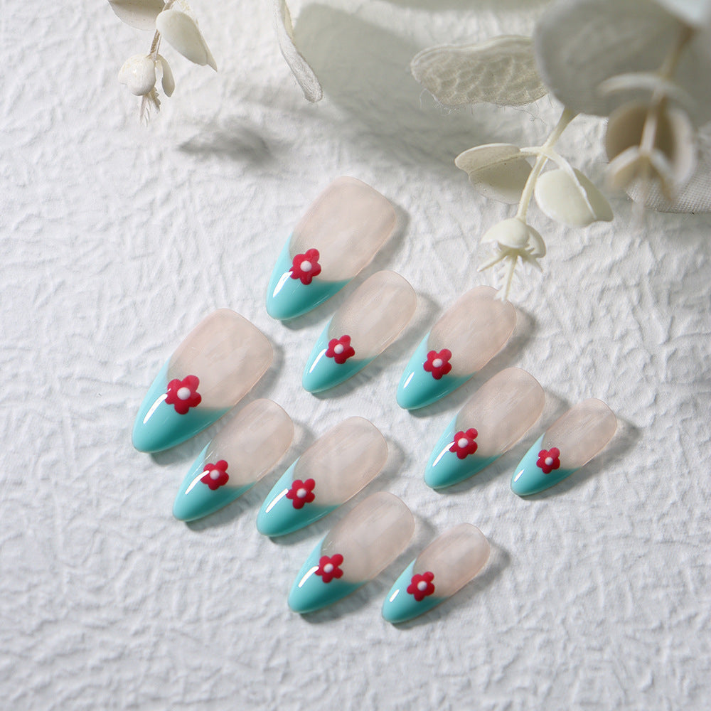 Tiffany French Tip  Handmade Almond  Nails  A620 - NoirNail