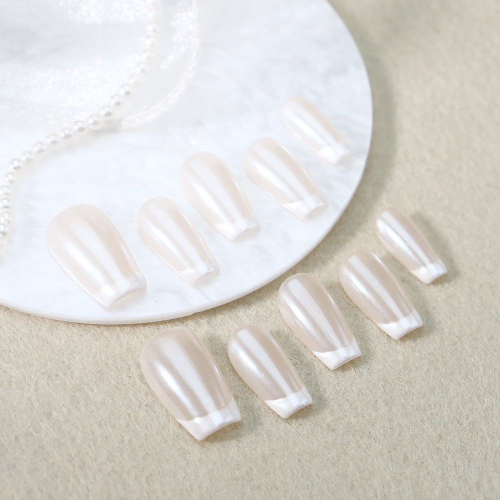 White Wedding Dress French Tip Handmade Coffin Nails A270