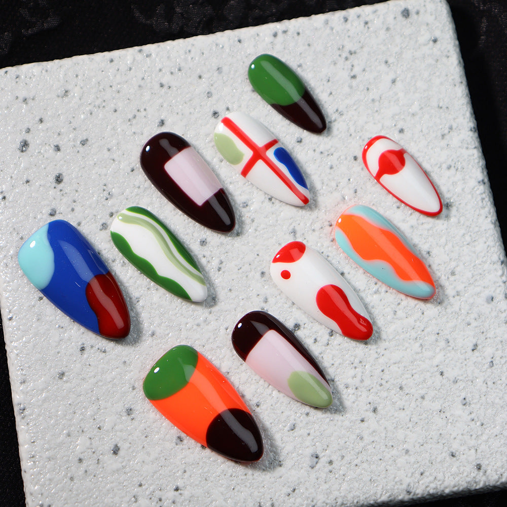 Picasso Abstract Art Handmade Almond  Nails A875 - NoirNail