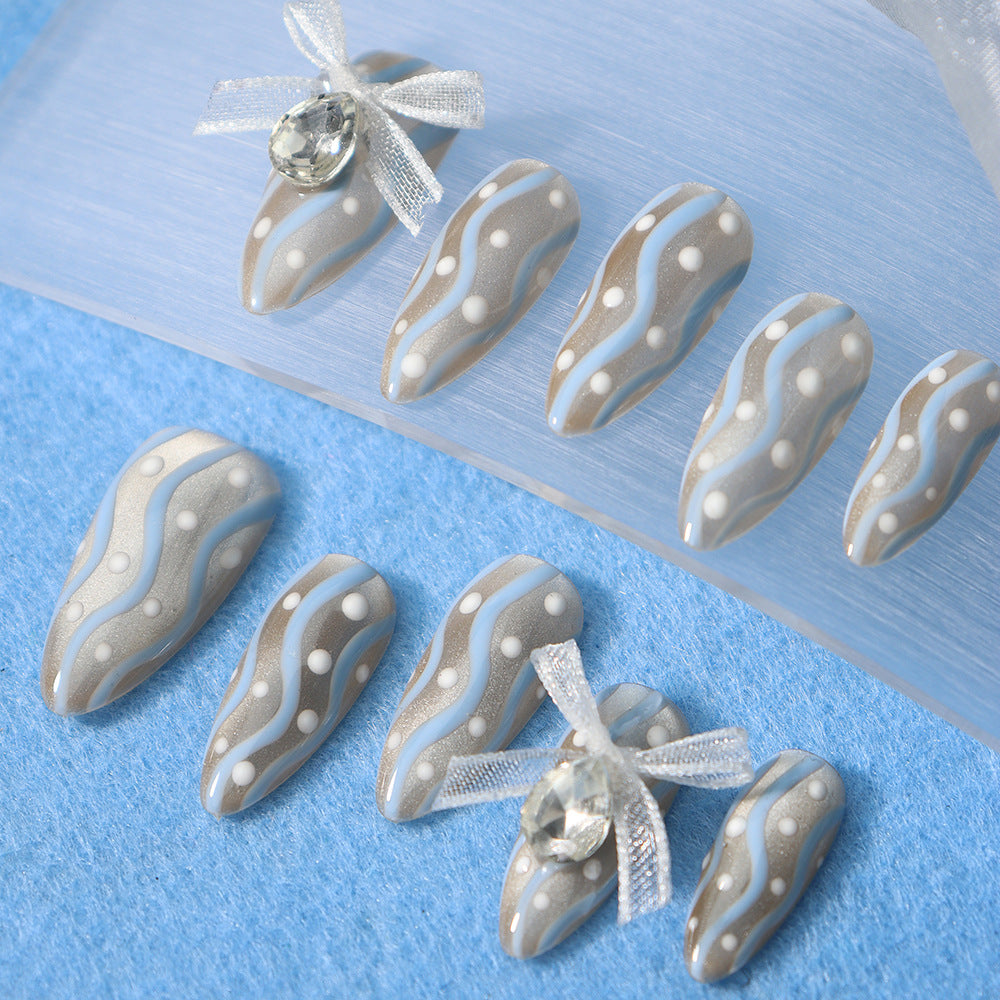 Miss CoCo Polka Dot Skirt Handmade Almond Press on Nails A910