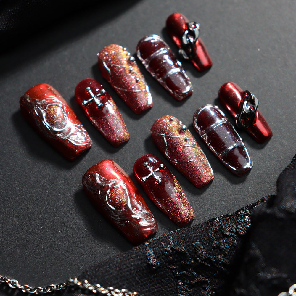 Shaking wine glass French Tip Y2K  Handmade Coffin Nails A804 - NoirNail