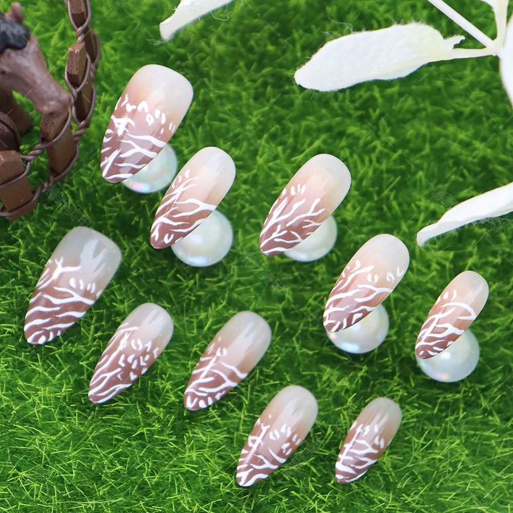 Maillard Zebra Print Deep French Handmade Almond Press on Nails A1208