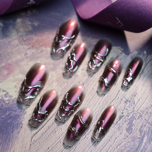 Purple Futuristic Y2K  Handmade Coffin Press on Nails A773