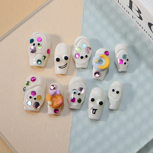Fun Donuts  Handmade Coffin  Nails A769 - NoirNail