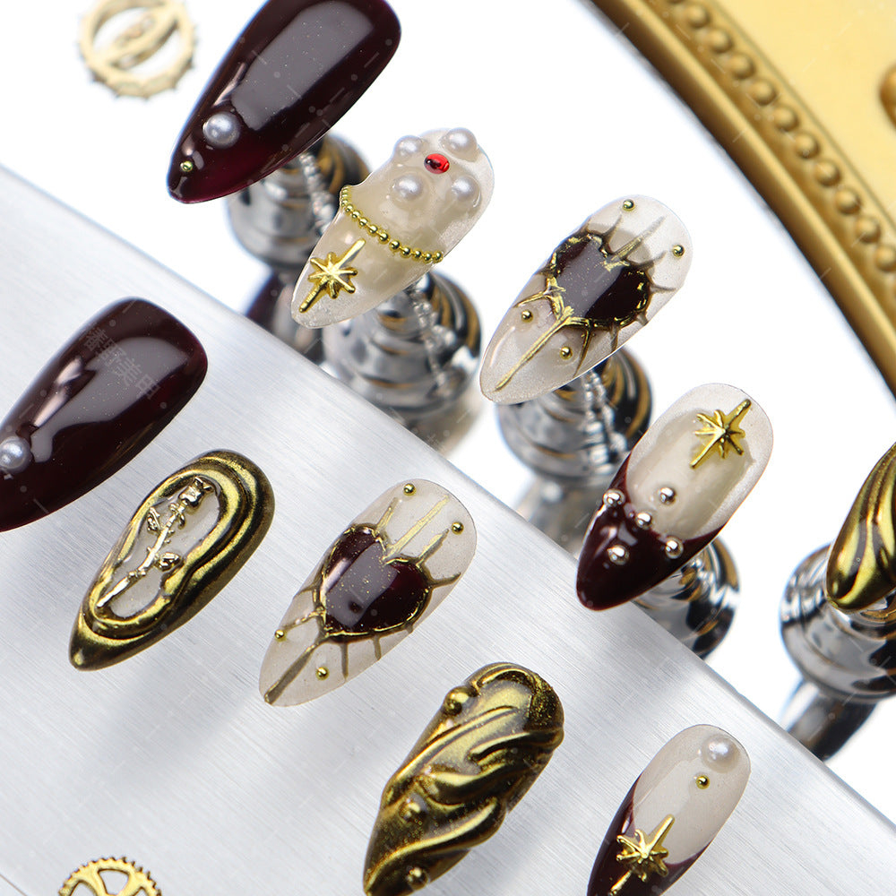 Star Stories Golden six-pointed star Handmade Almond Press On Nails A1192