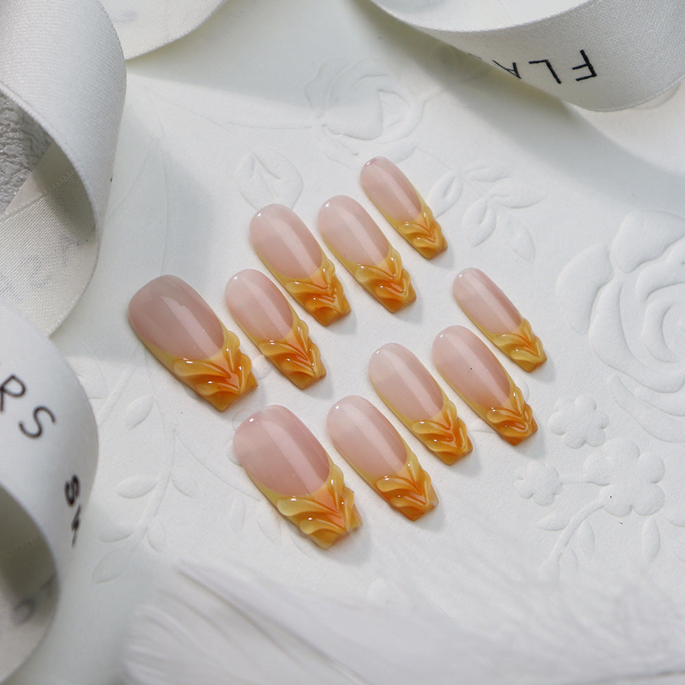 Orange juice Handmade Coffin Press on Nails A802