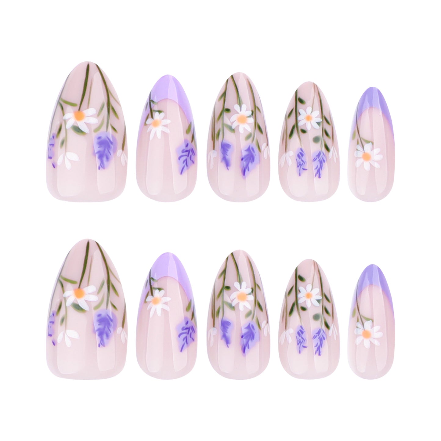 Field Flowers Almond 24PCS Free Size Press on Nails JP3760