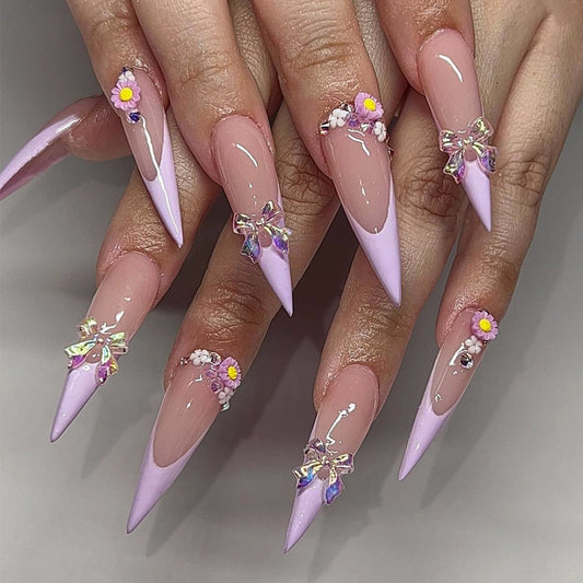 Garden Butterfly Stiletto 24PCS Free Size Press on Nails JP3393