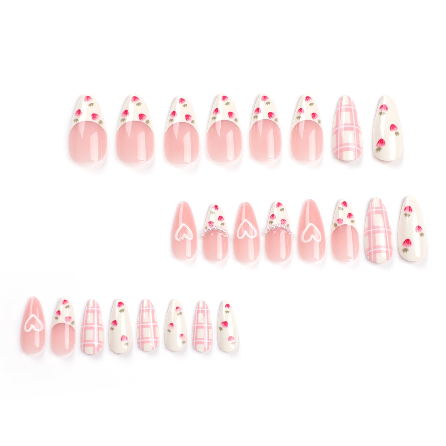 Strawberry Lady Almond 24PCS Free Size Press on Nails JP2767