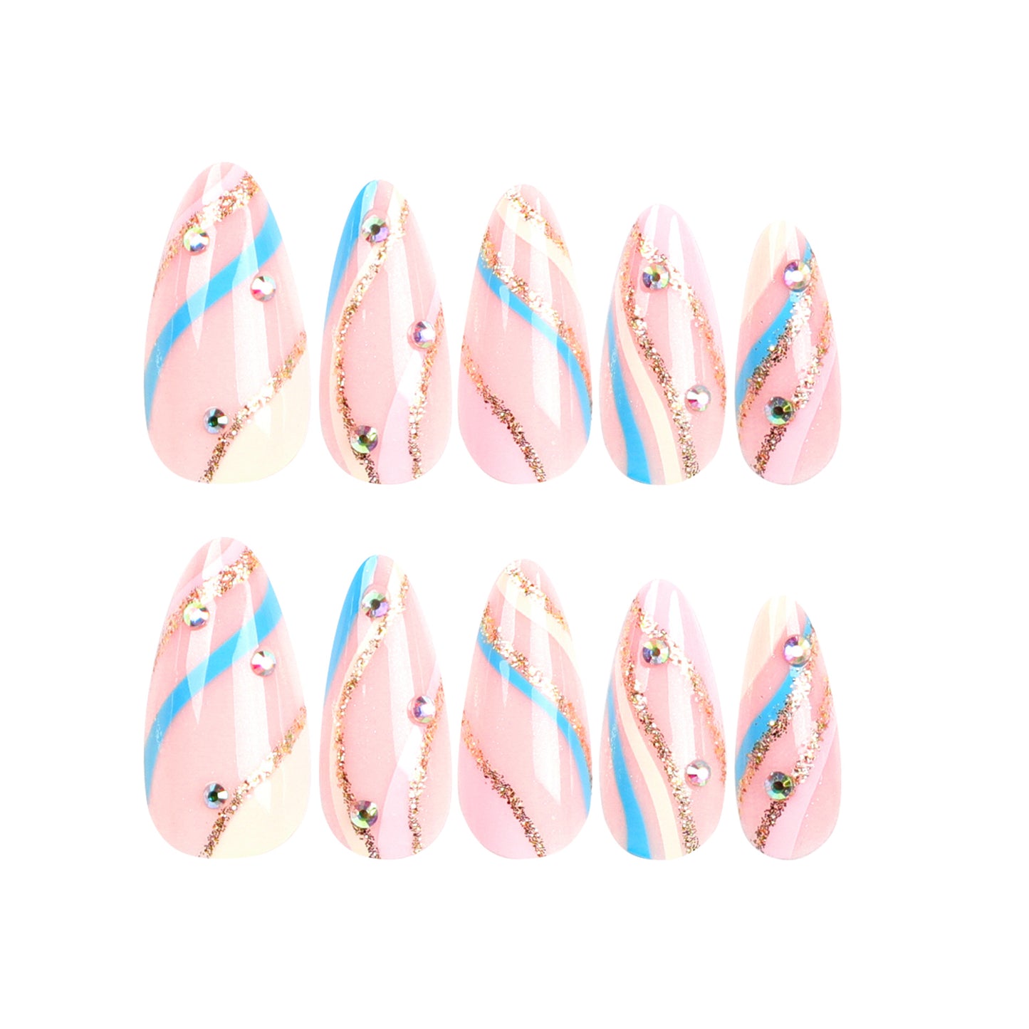 Abstract Lines Almond 24PCS Free Size Press on Nails JP2988