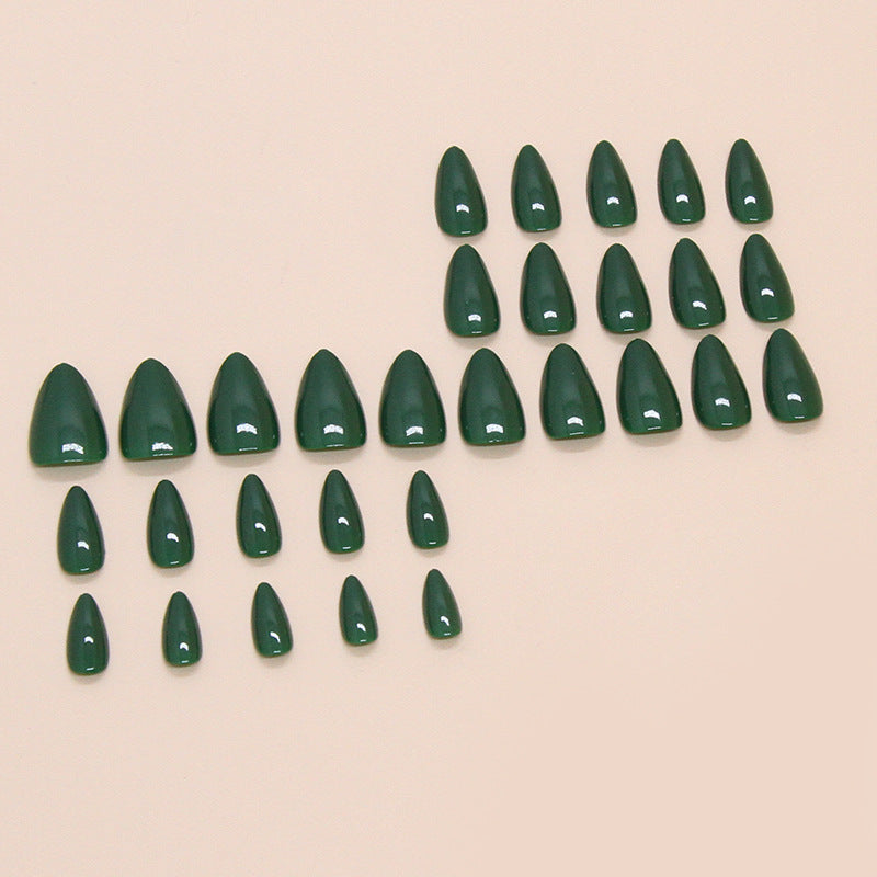 Forest Green Classic Solid Color Almond 24PCS Free Size Press on Nails W1768