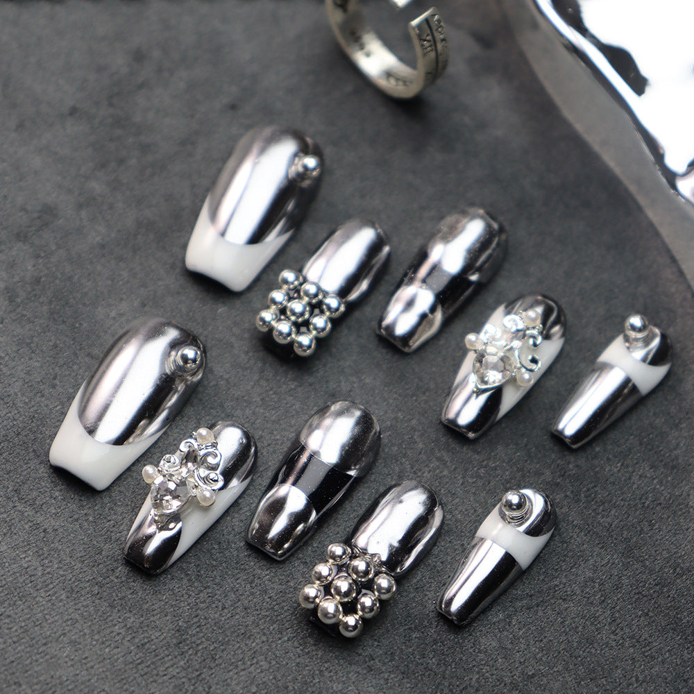 Silver Punk Y2K  Handmade Coffin  Nails A907 - NoirNail