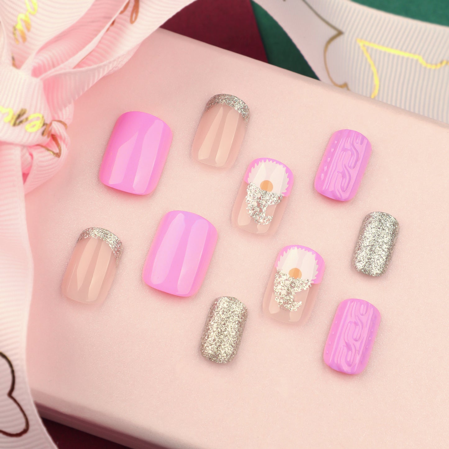 Magic Santa Claus Square 24PCS Free Size Press on Nails JP3464