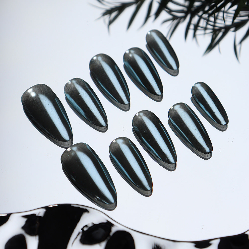 Tahitian Black Pearl Handmade Almond  Nails  A474 - NoirNail
