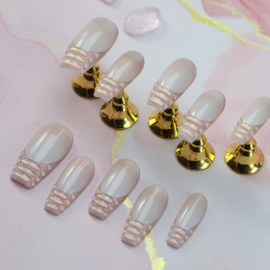 Sweet and Cool Baby Crocodile French Tip Handmade Coffin Press on Nails A736