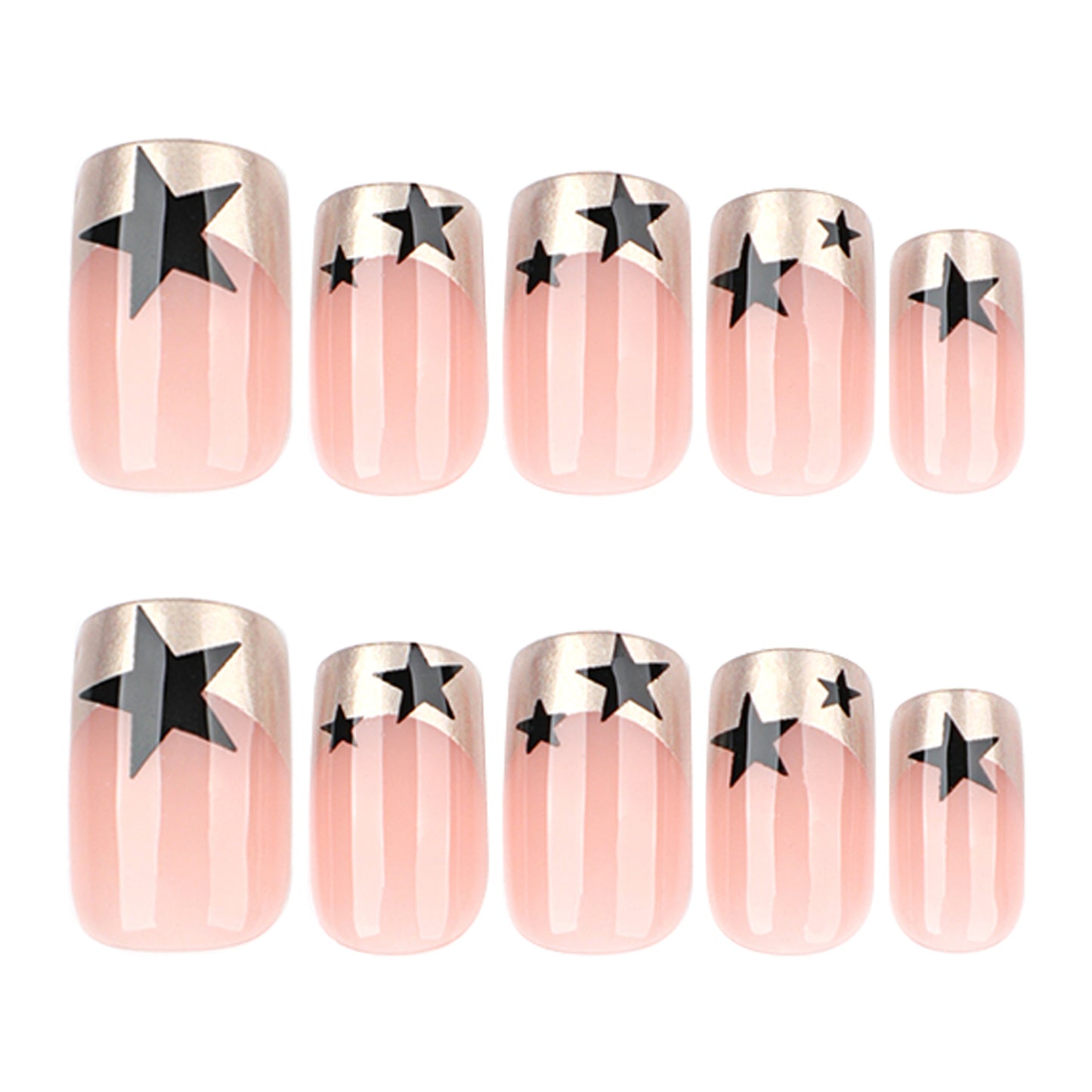 French Point Pearl Star Square 24PCS Free Size Press on Nails JL0689