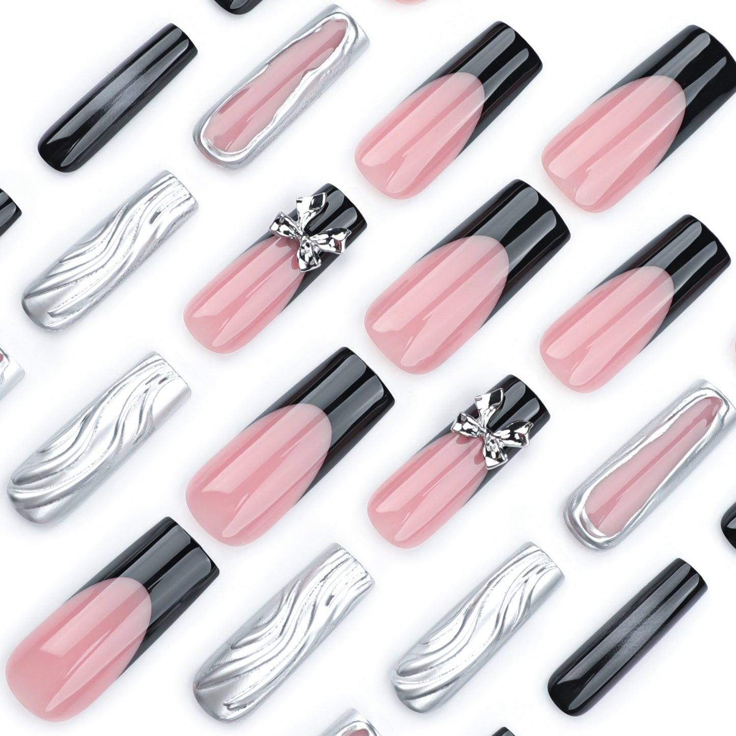 3D Future Metallic Square 24PCS Free Size Press on Nails DIY57