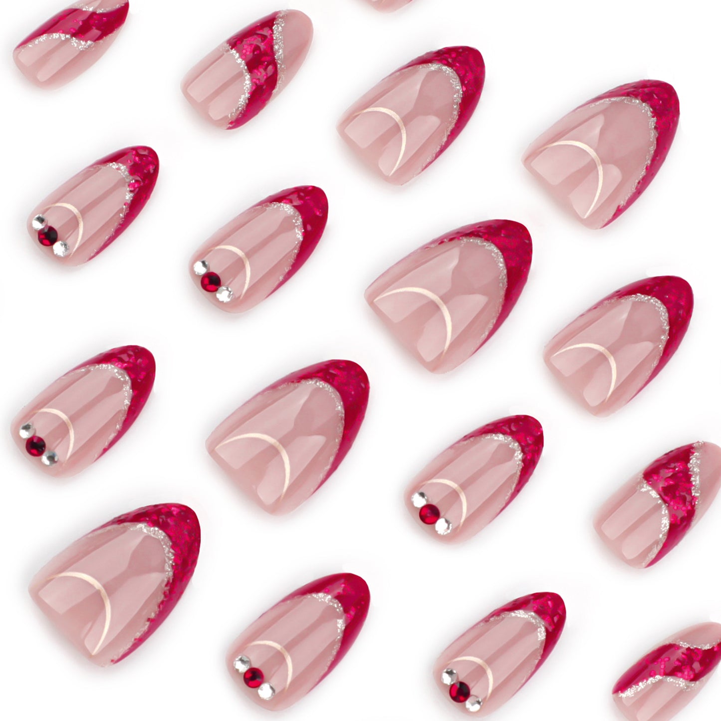 Red French Tip Almond 24PCS Free Size Press on Nails JP3552