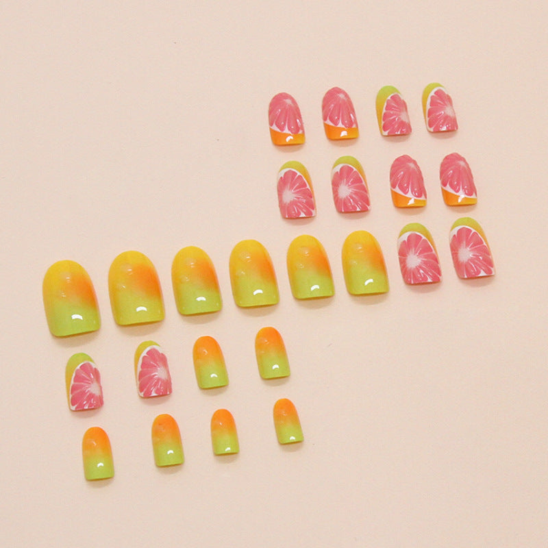 Grapefruit Lady Almond 24PCS Free Size Press on Nails W1707