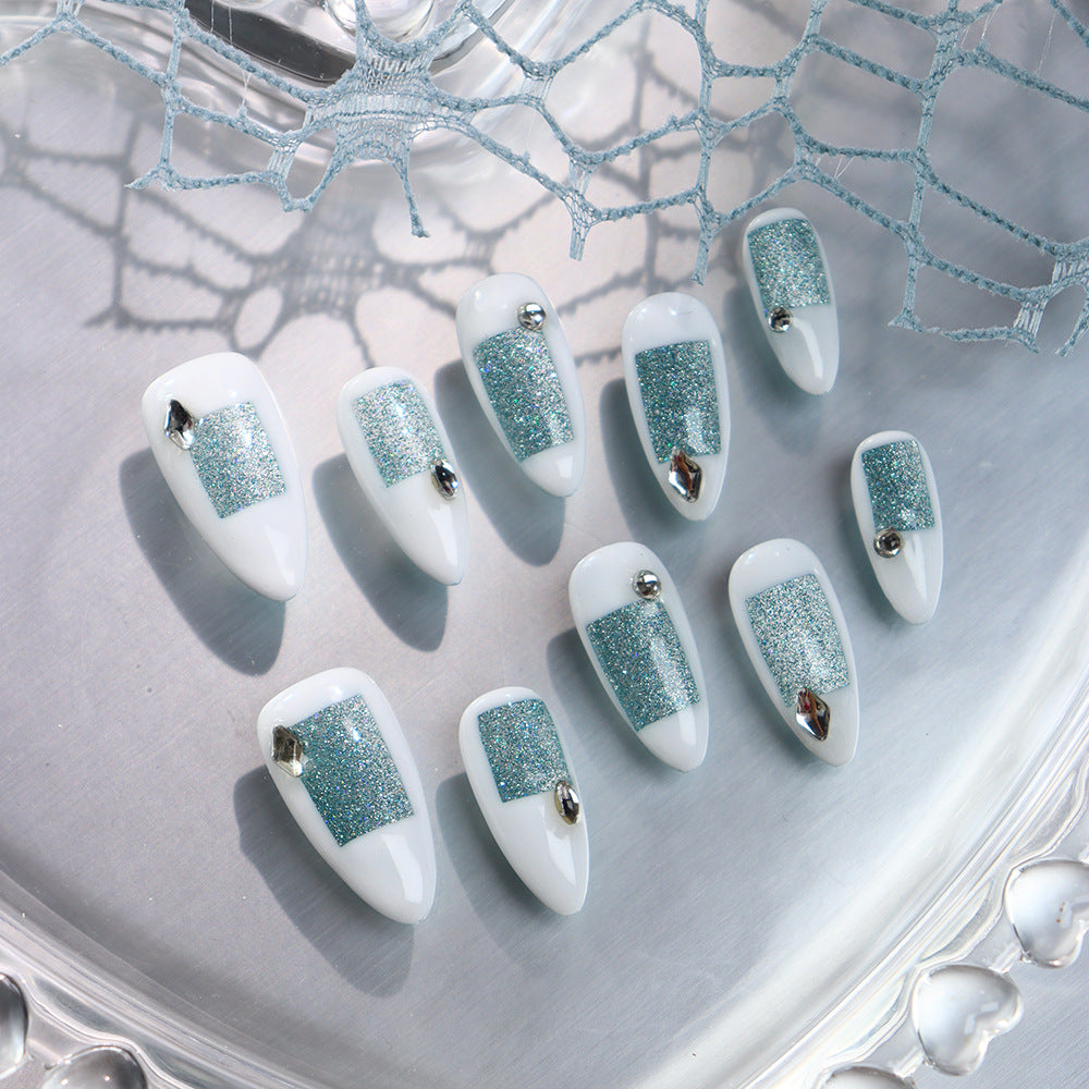 White Dream  Handmade Almond Nails  A662 - NoirNail