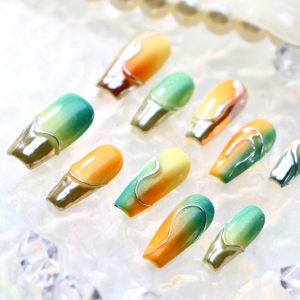 Candy Color Amber Glass Handmade Coffin Press On Nails A743
