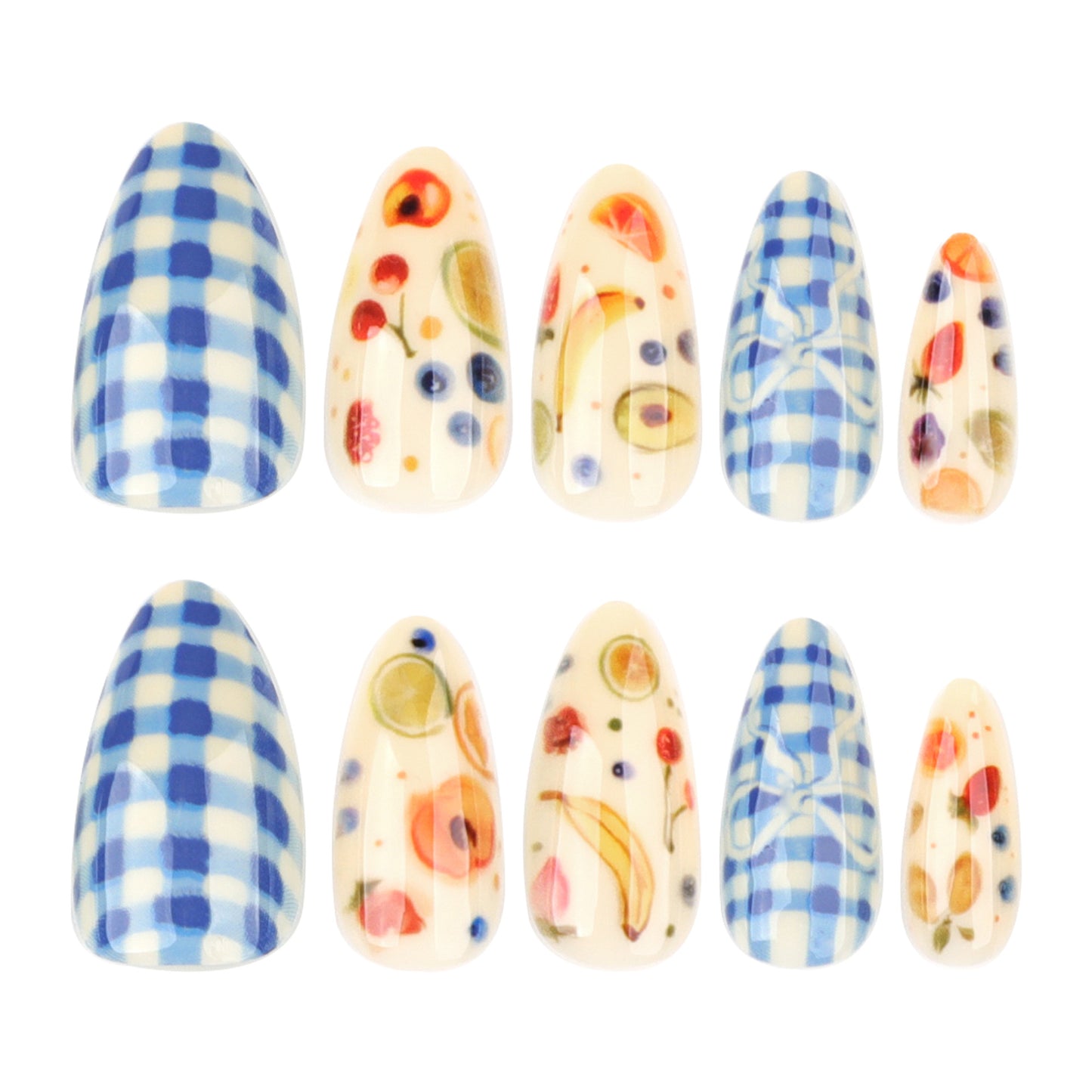 Picnic Fruit Almond 24PCS Free Size Press on Nails JP3887