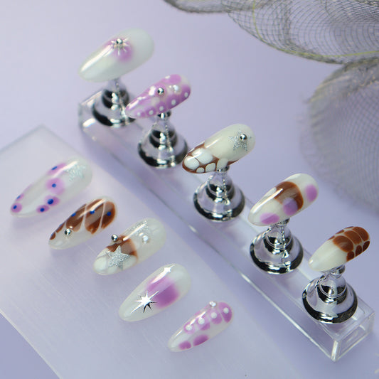 Crimson Hexagram Handmade Almond  Nails  A924