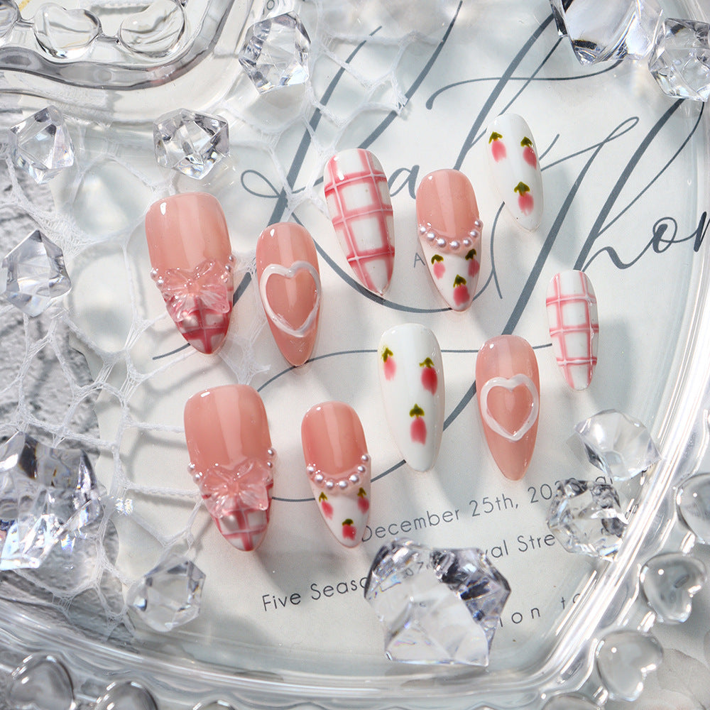 Sweetheart Waffles French Tip Handmade Almond Nails A703 - NoirNail