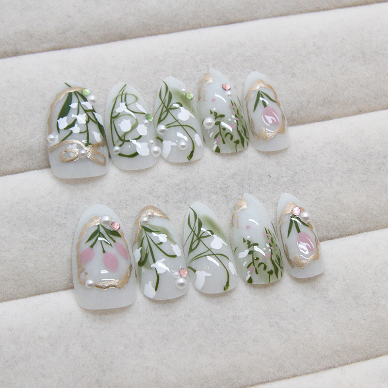 Lily of the Valley Almond 24PCS Free Size Press on Nails Z961