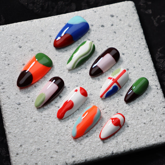 Picasso Abstract Art Handmade Almond  Nails A875 - NoirNail