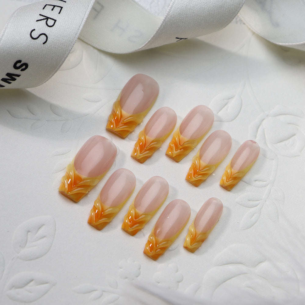 Orange juice Handmade Coffin Press on Nails A802