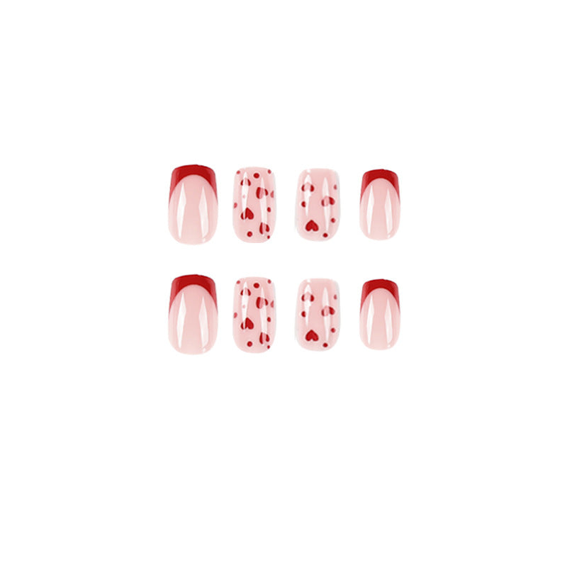 French Red Heart Square 24PCS Free Size Press on Nails JP2249