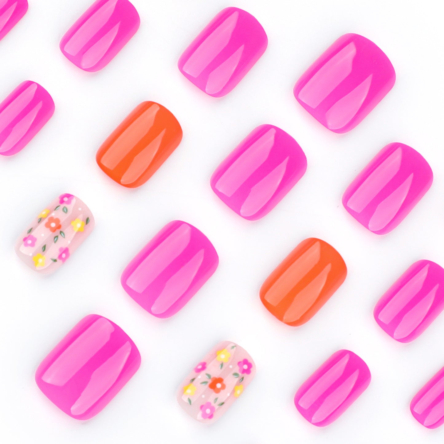 Dopamine Flowers Square 24PCS Free Size Press on Nails JP3616