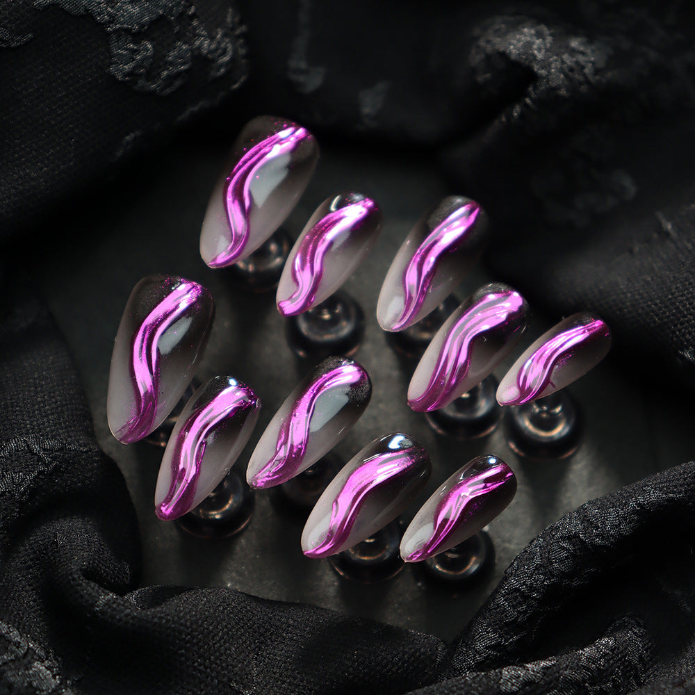 Magic Mirror  Handmade Almond  Nails  A627 - NoirNail