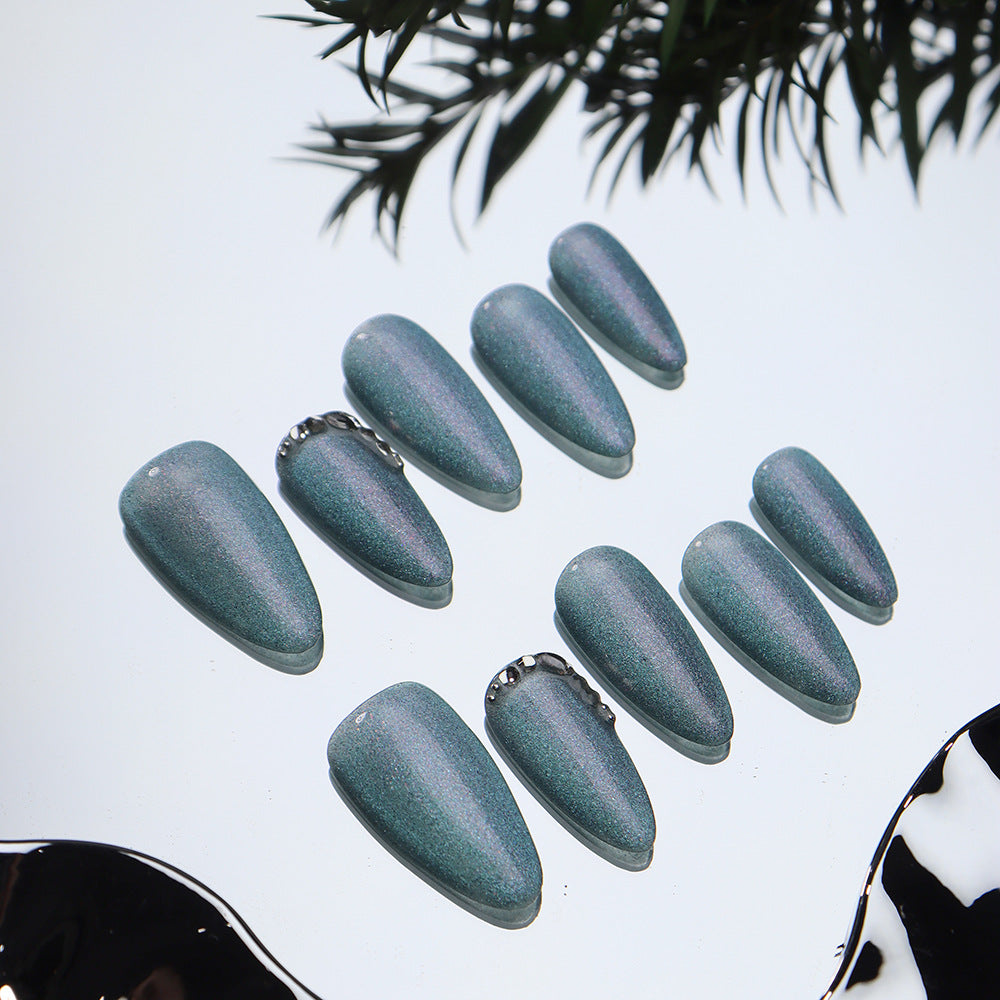 Moonstone Rhinestones  Handmade Almond  Nails A268 - NoirNail