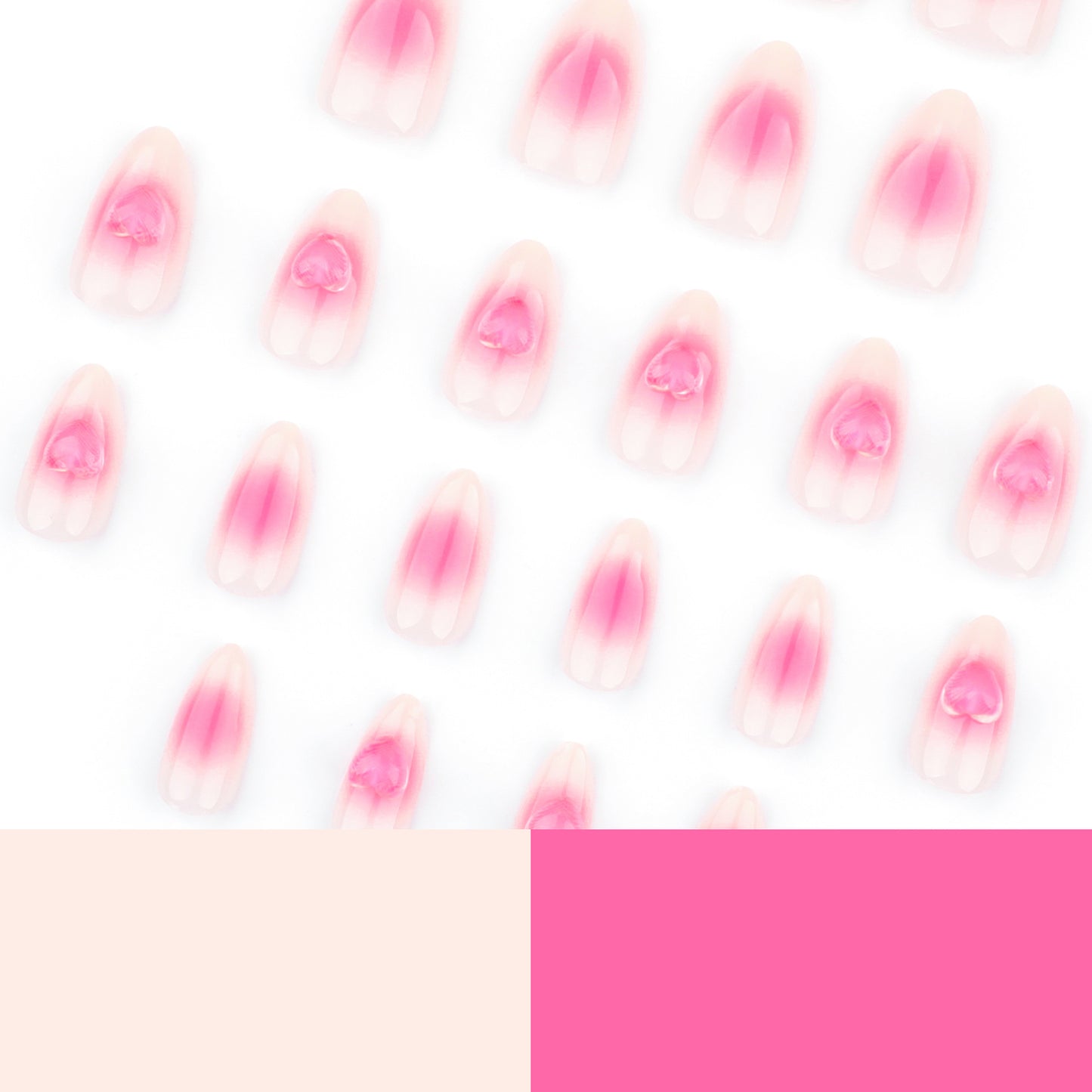 3D Peach Pink Heart  Almond 24PCS Free Size Press on Nails JP3577