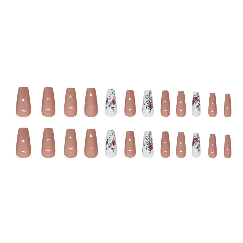 Leaf Flower Coffin 24PCS Free Size Press on Nails W1832