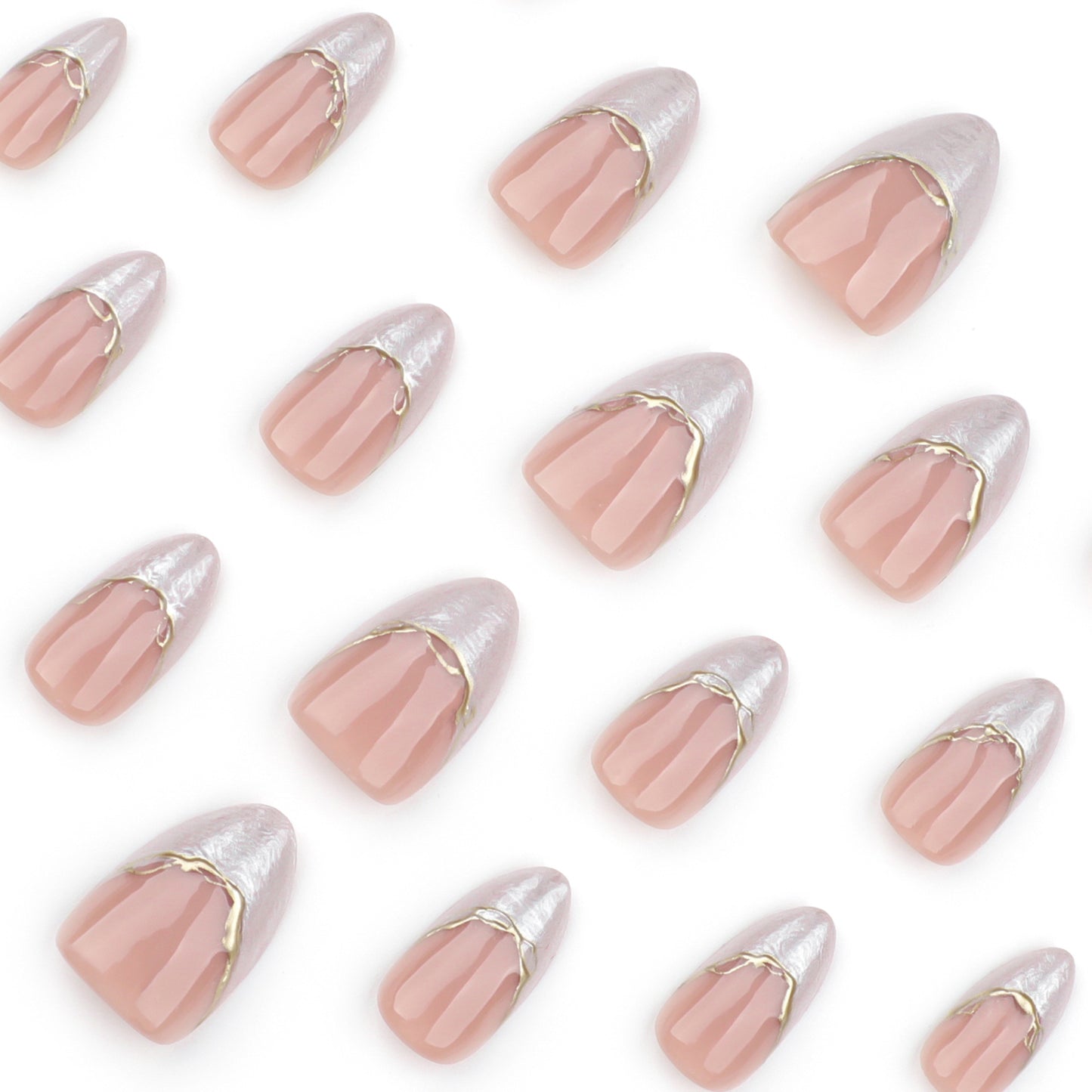 French tip Marble Almond 24PCS Free Size Press on Nails JP3726