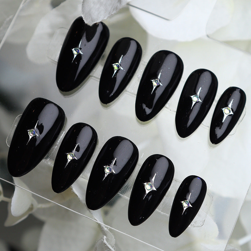 Simple Starry Sky Handmade Almond  Nails A295 - NoirNail